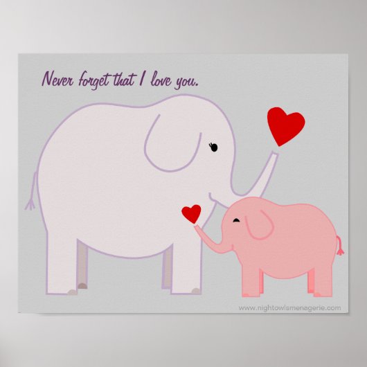 Mama en Baby Olifant in Roze en Paarse Poster (Voorkant)