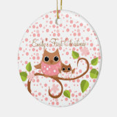 Mama en Baby Owl Keramisch Ornament (Links)