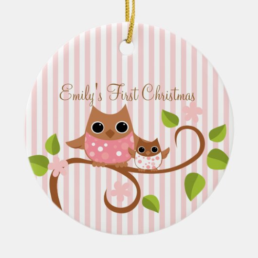 Mama en Baby Owl Keramisch Ornament (Voorkant)