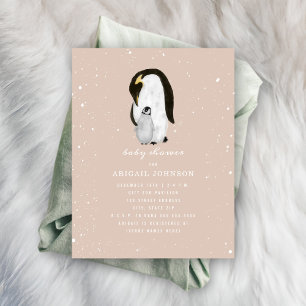 Mama en Baby Penguin Roze Meisje Baby shower Kaart