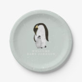 Mama en Baby Pinguïns Blauw Winter Baby shower Papieren Bordje (Voorkant)