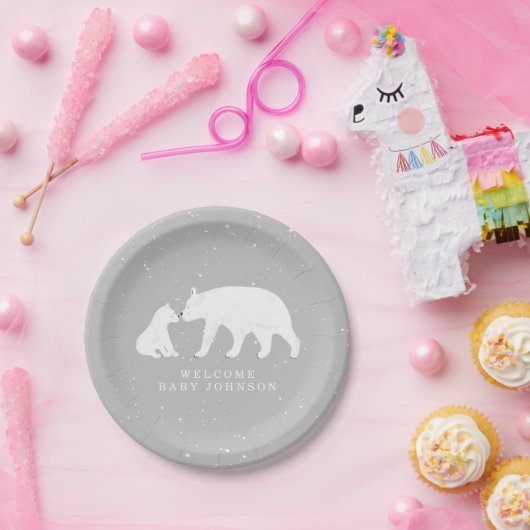 Mama en Baby Polar Beer grijs Baby shower Papieren Bordje (Feest)