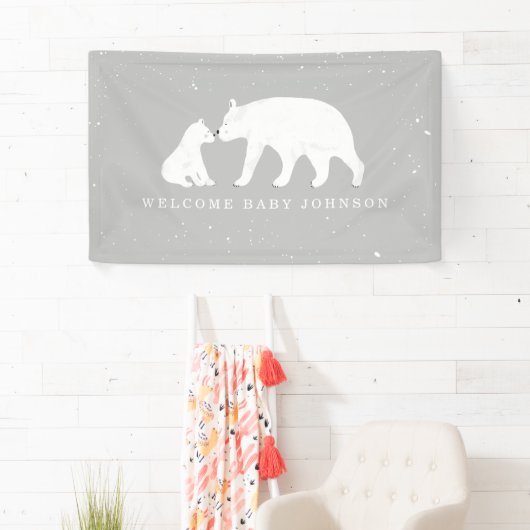 Mama en Baby Polar Beer Sneeuwgrijs Baby shower Spandoek (Insitu)