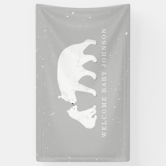 Mama en Baby Polar Beer Sneeuwgrijs Baby shower Spandoek (Verticaal)