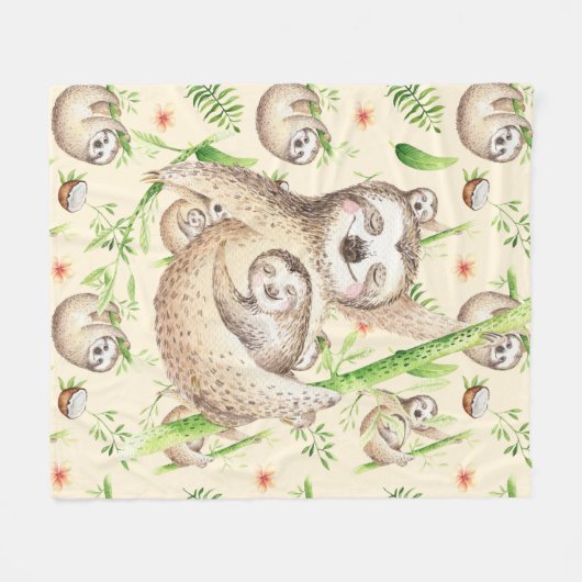 Mama en Baby Sloth Fleece Deken (Voorkant (Horizontaal))