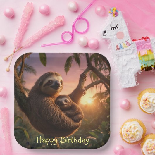 Mama en Baby Sloth Papieren Bordje (Feest)