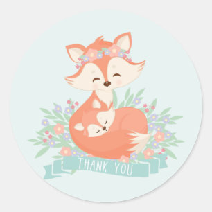 Mama en Baby Vos Blauwe Jongen Baby Shower Bedankt Ronde Sticker