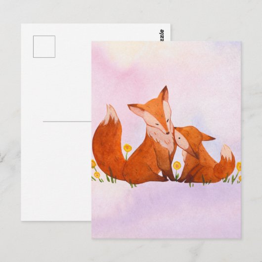 Mama en baby vos briefkaart (Voorkant / Achterkant)