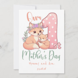 Mama en Baby Vos Roze 1e Moederdag Kaart