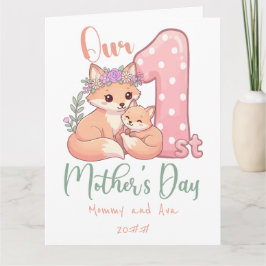 Mama en Baby Vos Roze 1e Moederdag Kaart