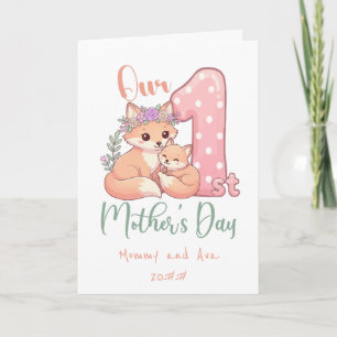 Mama en Baby Vos Roze 1e Moederdag Kaart