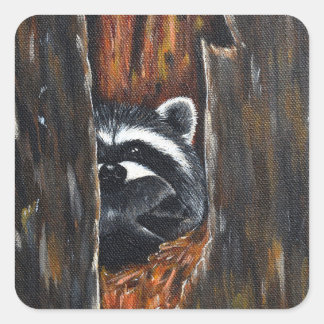 Mama en Baby Wasbeer Schilderij Vierkante Sticker