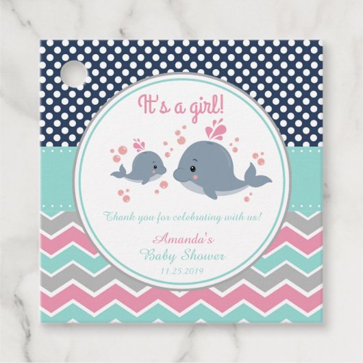 Mama en Baby Whales Baby shower Dank u Cadeau Bedankjes Labels (Voorkant)