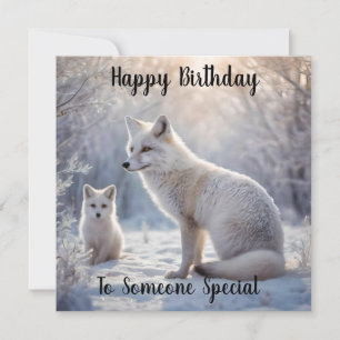 Mama en Baby White Arctic Fox, Verjaardag Kaart