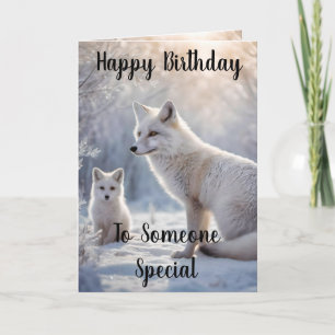Mama en Baby White Arctic Fox, Verjaardag Kaart