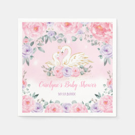 Mama en Baby Zwaanprinses | Roze paarse bloemen Servet