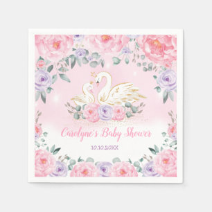 Mama en Baby Zwaanprinses   Roze paarse bloemen Servet