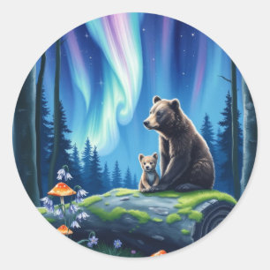 Mama en Babybeer en het Noorderlicht Ronde Sticker