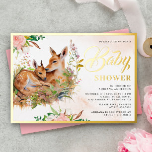 Mama en babyhert bloemige baby shower goud folie uitnodiging