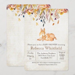 Mama en Deer Fall Leaves Baby shower Invitation Kaart