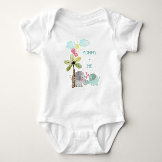 Mama en ik | Blauwgroen mam en Baby-olifant Romper (Voorkant)