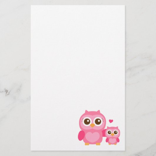 Mama en ik, Cute Baby Owl, Roze Briefpapier (Voorkant)
