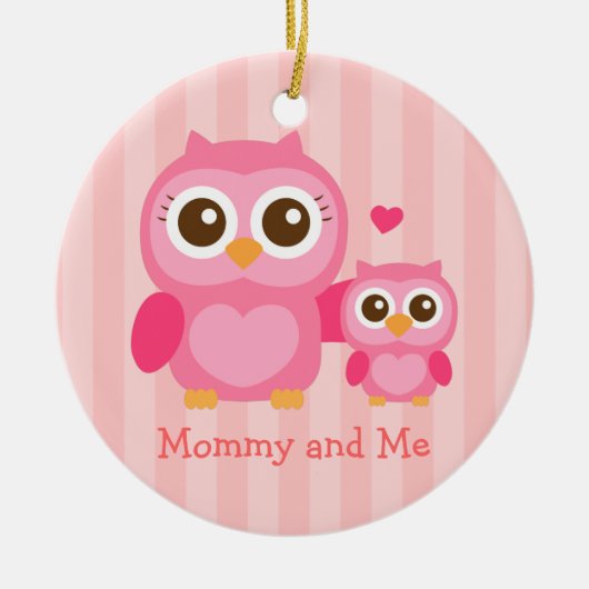 Mama en ik, Cute Baby Owl, Roze Keramisch Ornament (Voorkant)