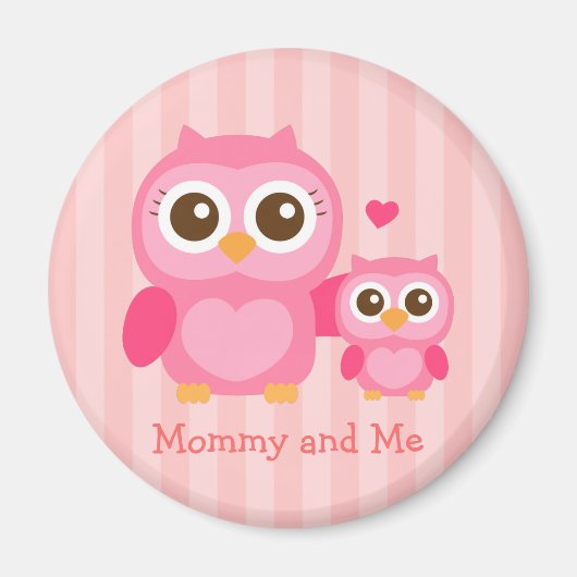 Mama en ik, Cute Baby Owl, Roze Magneet (Voorkant)