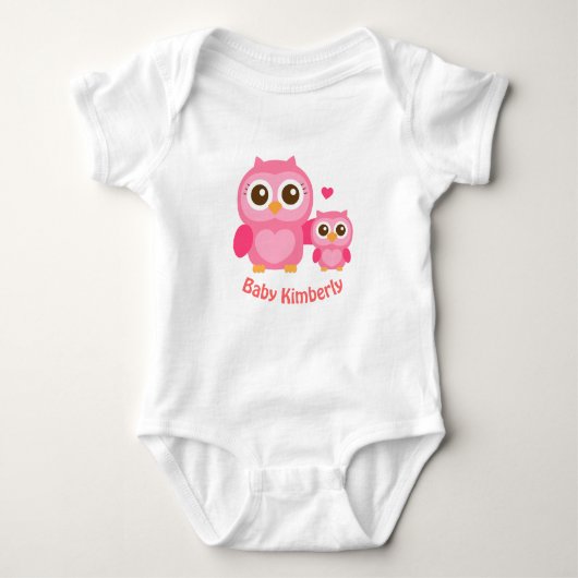 Mama en ik, Cute Baby Owl, Roze Romper (Voorkant)