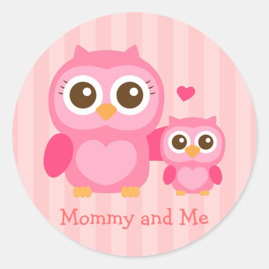 Mama en ik, Cute Baby Owl, Roze Ronde Sticker (Voorkant)