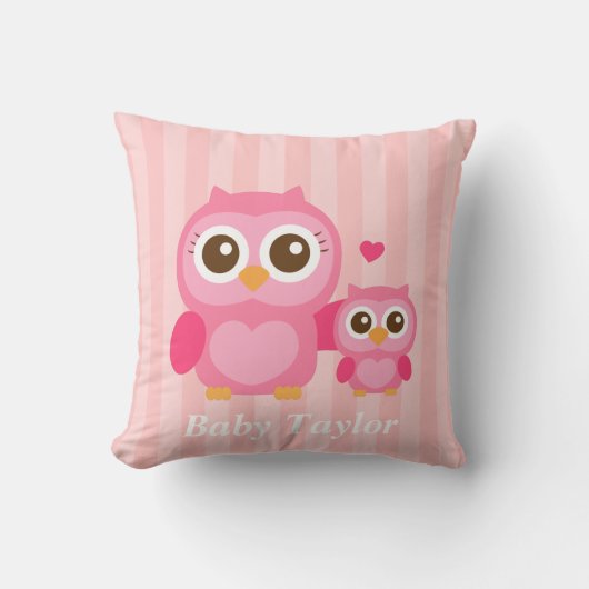Mama en ik, Cute Baby Uil, Roze Kussen (Voorkant)