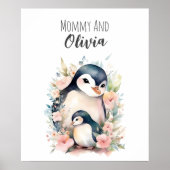 mama en ik | Pinguïn | Diernevelkunst Poster (Voorkant)