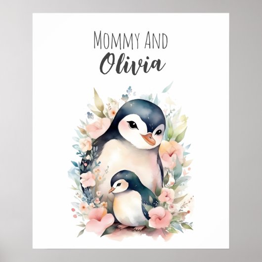 mama en ik | Pinguïn | Diernevelkunst Poster (Voorkant)