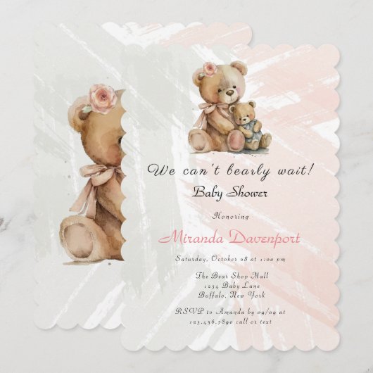 Mama en ik Teddy Bear Baby shower Kaart (Voorkant / Achterkant)