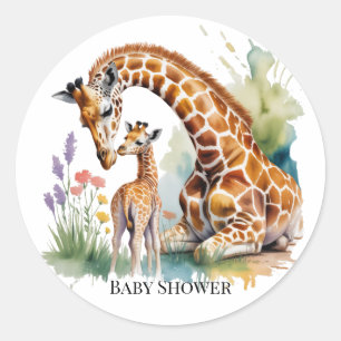 Mama en Ik Waterverf Giraffe Baby Borrel Ronde Sticker