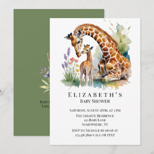 Mama en Ik Waterverf Giraffe Baby Shower Kaart