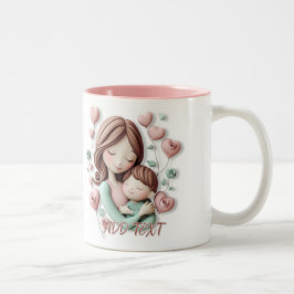 Mama en Jongen Kind - 3D Keramische Kunst Tweekleurige Koffiemok