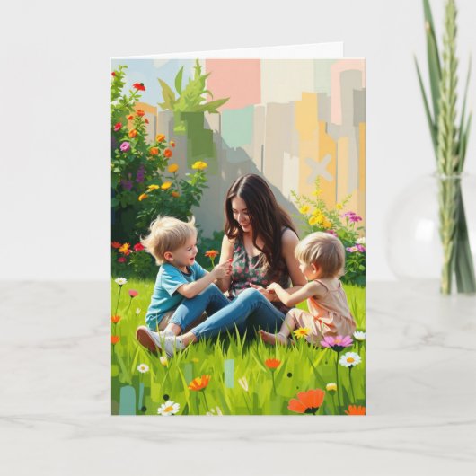 Mama en kinderen spelen | Moederdag Kaart (Voorkant)