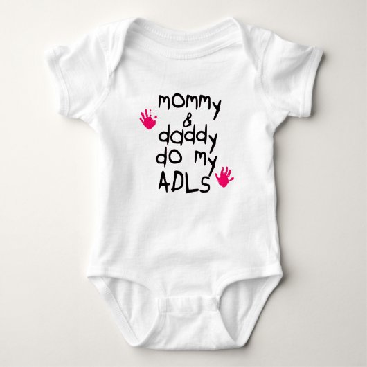 Mama en papa doen mijn ADL's roze handdruk OT baby Romper (Voorkant)