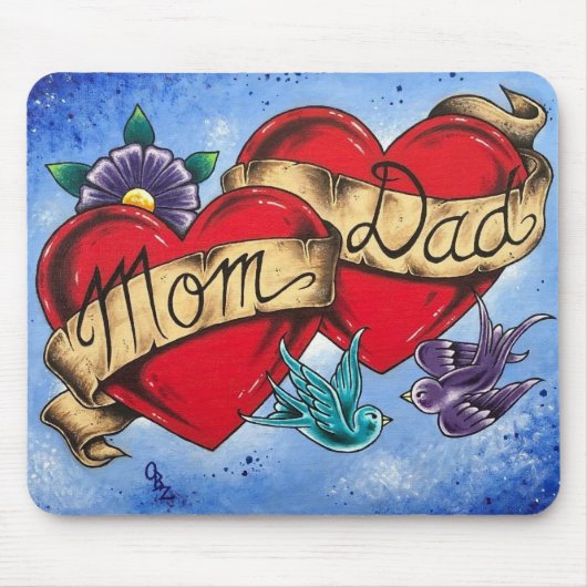 “Mama en Papa” Hartjes met Lint Kunst Muismat (Voorkant)