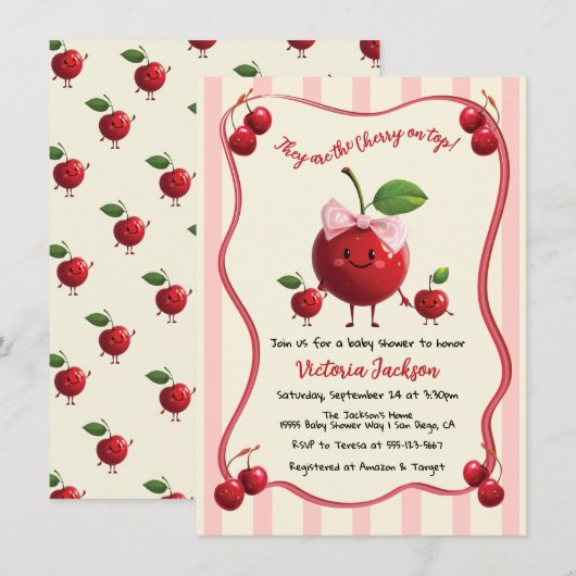 Mama en tweelingjongens Baby Cherry Baby shower Kaart (Voorkant / Achterkant)