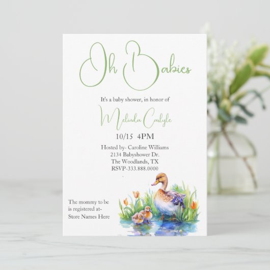 Mama en Twin Ducklings Baby shower Kaart (Staand voorkant)