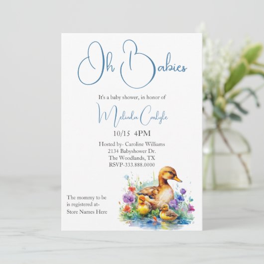 Mama en Twin Ducklings Baby shower Kaart (Staand voorkant)