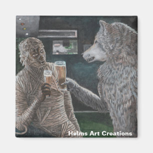 Mama en weerwolf Drink bier Button magneet