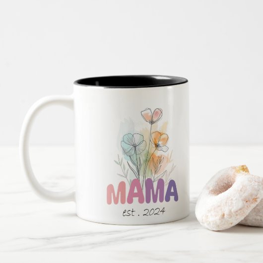 Mama Est 2024 Mothers Day Tweekleurige Koffiemok (Met donut)