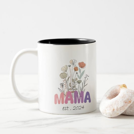 Mama Est 2024 Mothers Day Tweekleurige Koffiemok (Met donut)