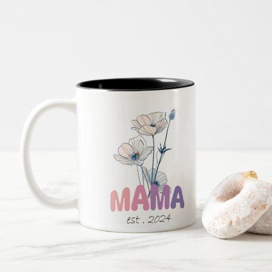Mama Est 2024 Mothers Day Tweekleurige Koffiemok (Met donut)