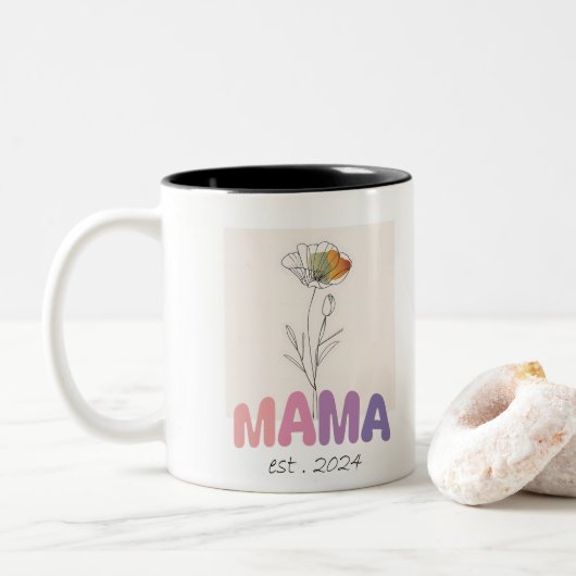 Mama Est 2024 Mothers Day Tweekleurige Koffiemok (Met donut)