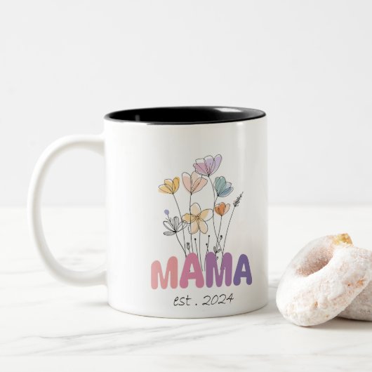 Mama Est 2024 Mothers Day Tweekleurige Koffiemok (Met donut)