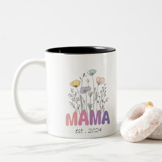 Mama Est 2024 Mothers Day Tweekleurige Koffiemok (Met donut)